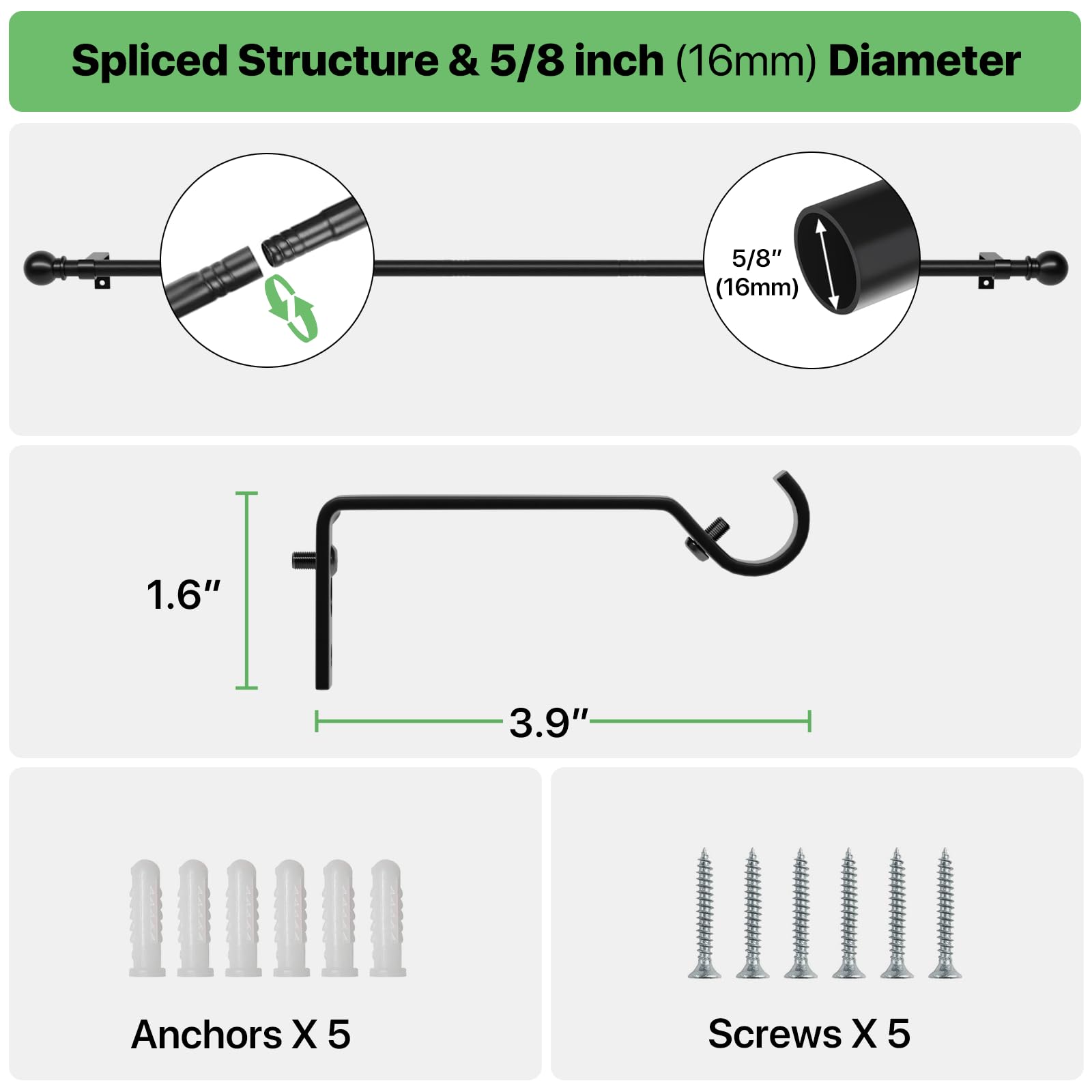 ATUHOLA easy-installation curtain rod with wall-mount hardware for durable setup.