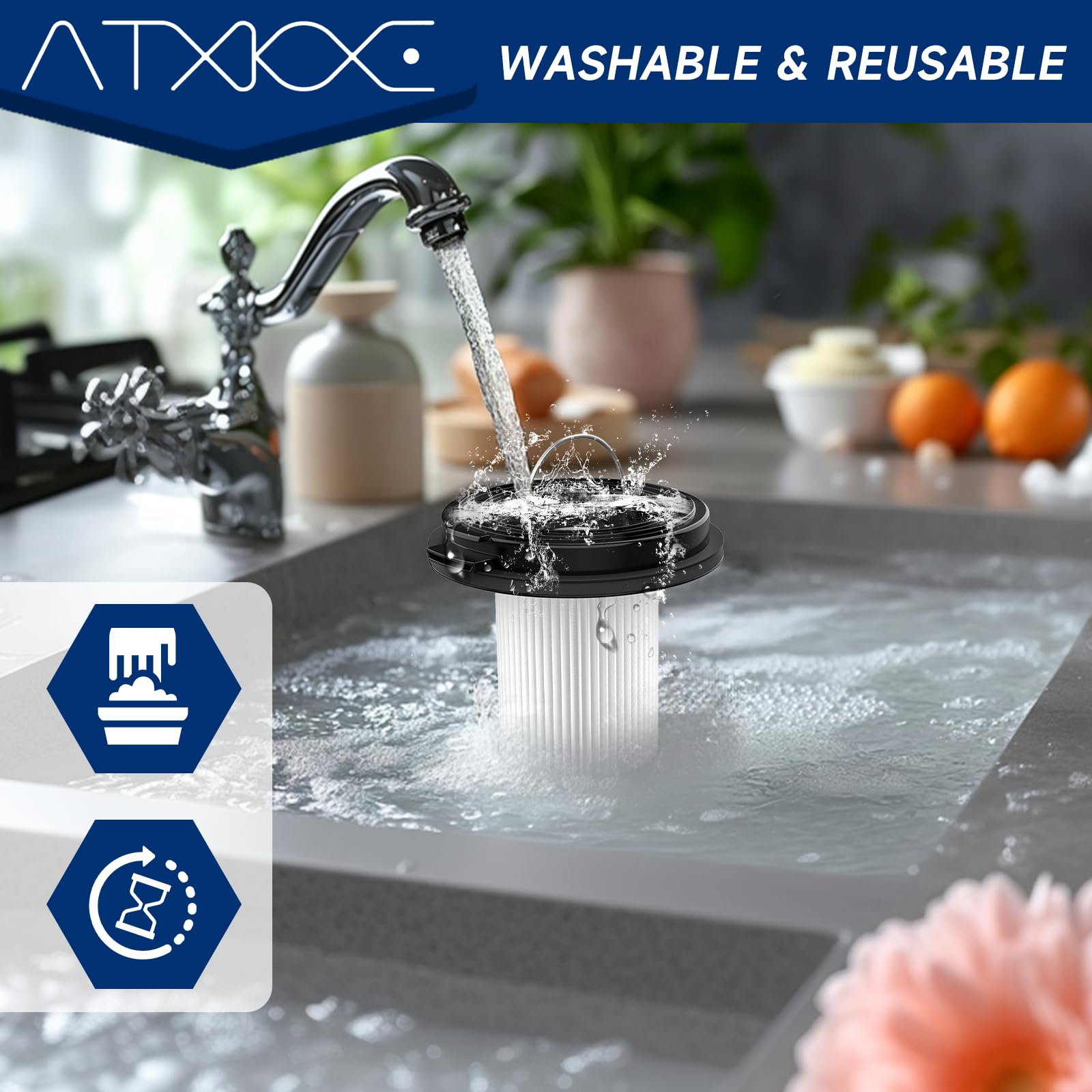 ATXKXE 6Pack XR filter set includes cleaning brush for easy maintenance.