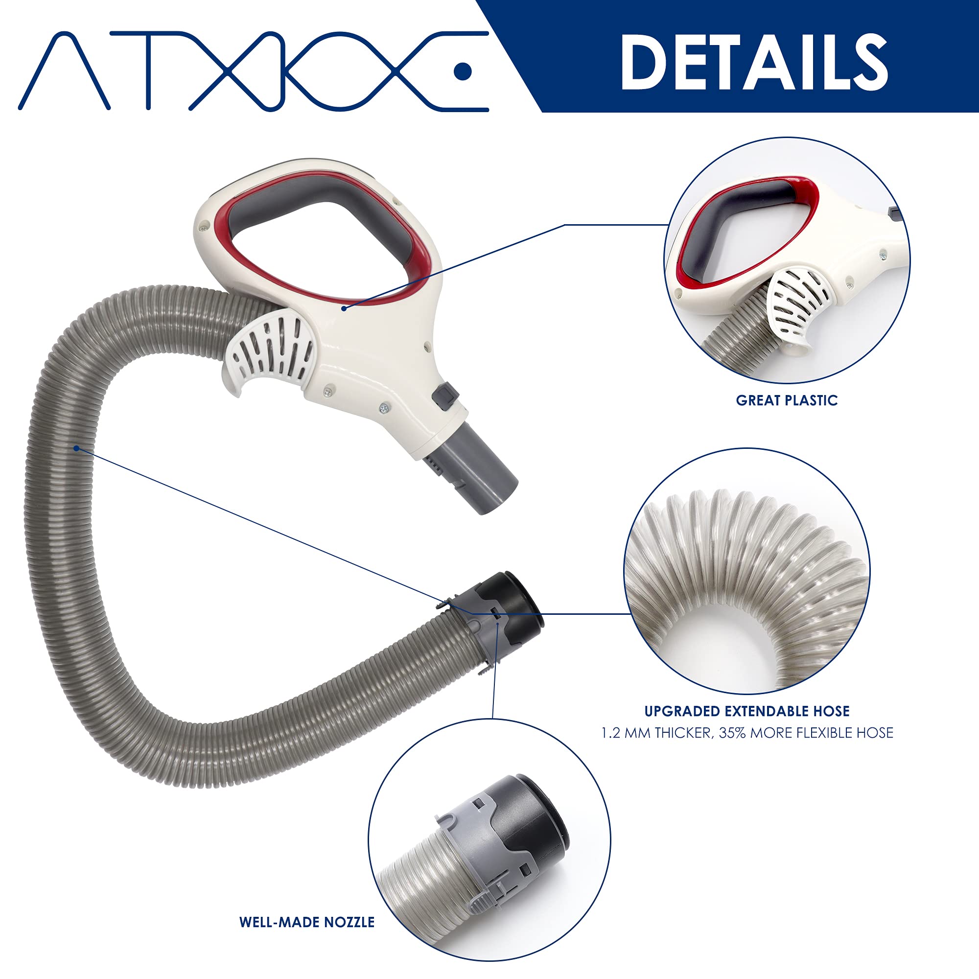 ATXKXE extendable hose reaching up to 77 inches.