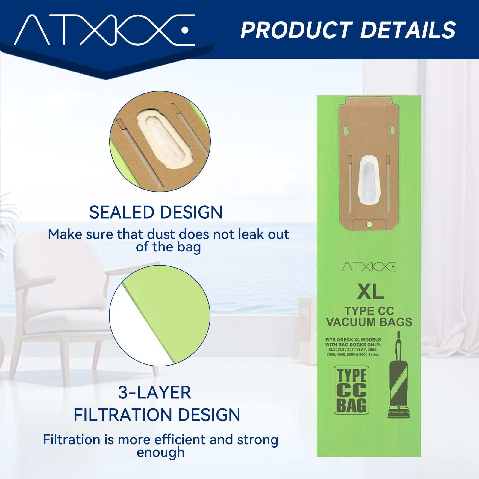 ATXKXE bags tackle pet hair and everyday dust effectively.