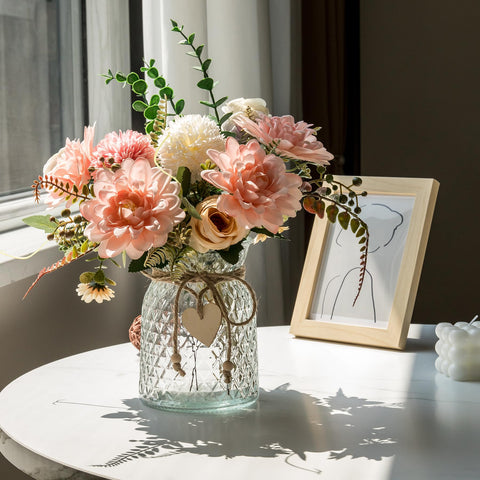 Aubcee fake flowers with vase versatile setup for living room or bathroom styling.