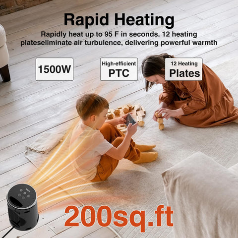 AUBKN space heater safety features show overheat and tip-over protection.