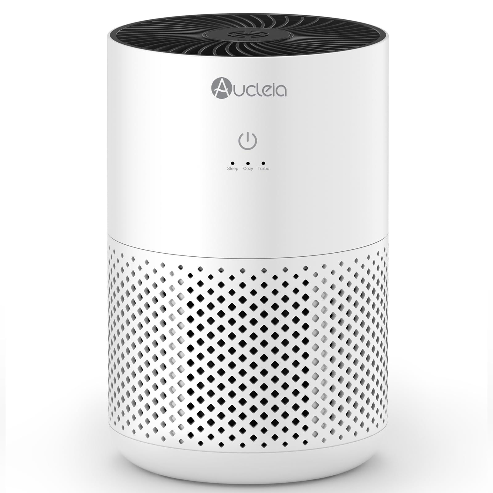 Aucleia bedroom air purifier on a nightstand showing compact design