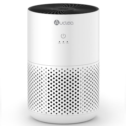 Aucleia bedroom air purifier on a nightstand showing compact design