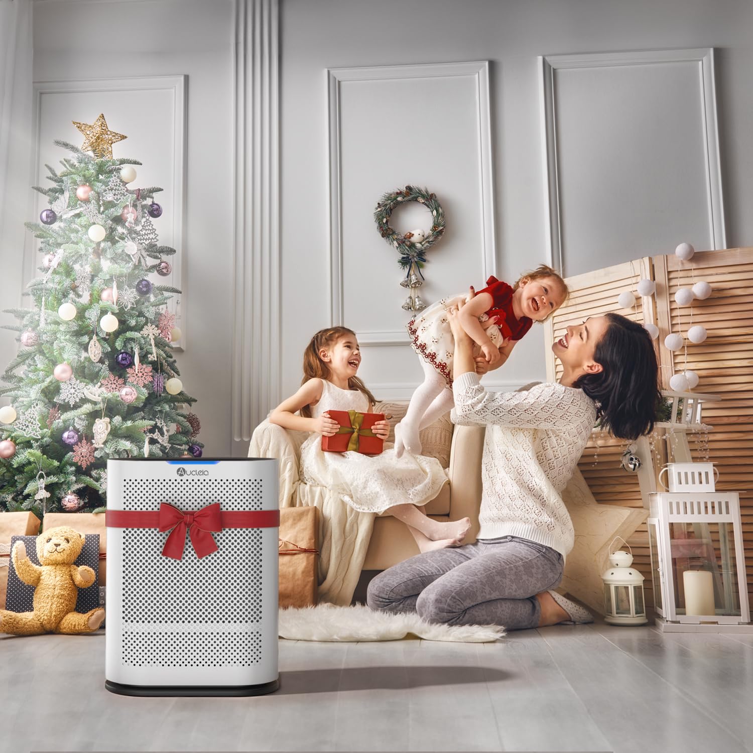 Aucleia air purifier child lock protects children during operation.