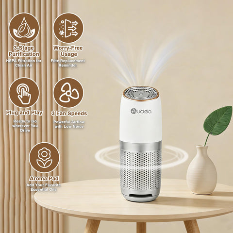 Aucleia Mini Purifier removes pet odors and dander in your car.