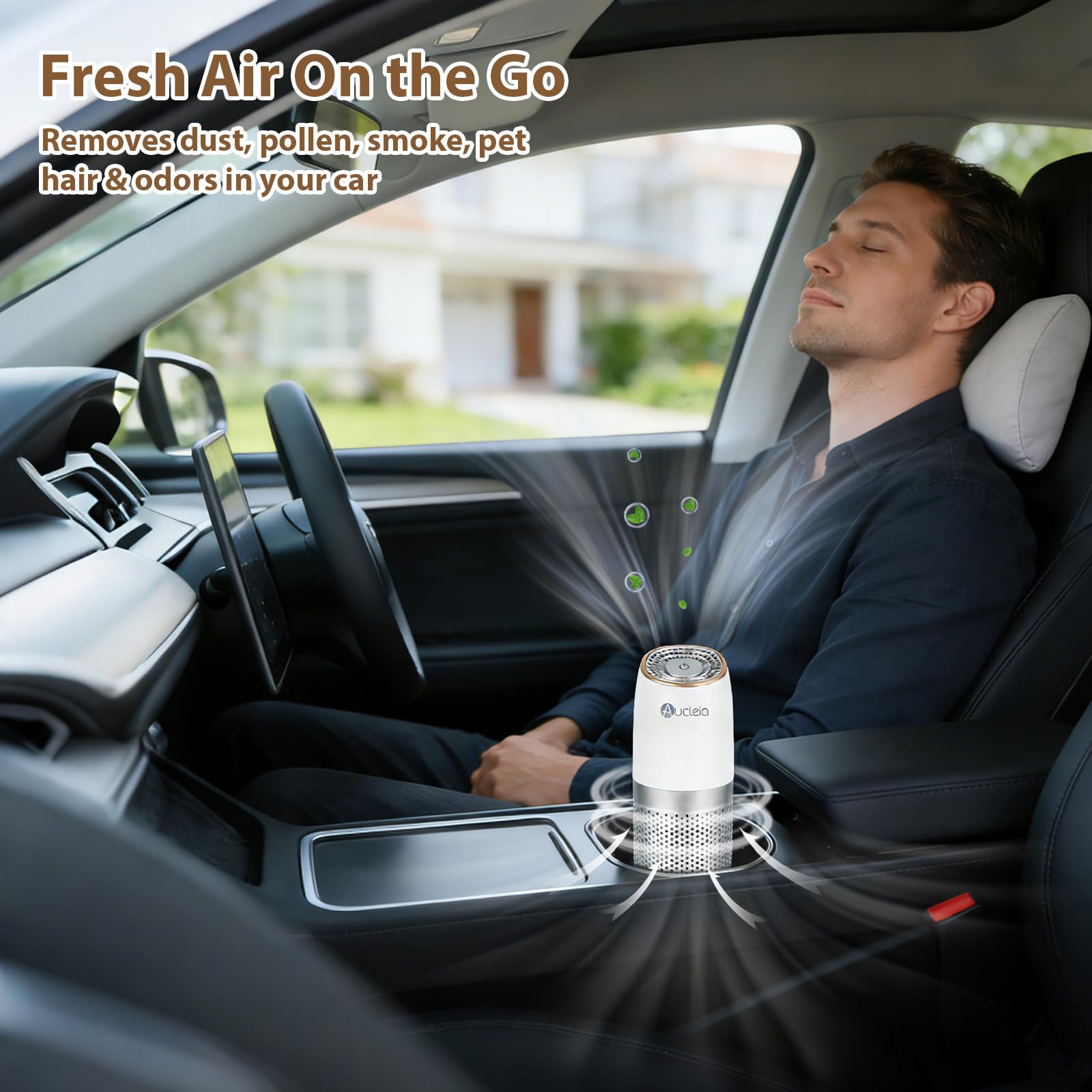 Aucleia Mini Purifier with True HEPA filter for cleaner cabin air.