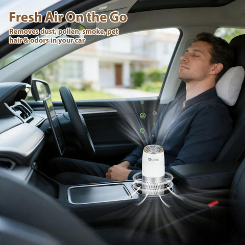 Aucleia Mini Purifier with True HEPA filter for cleaner cabin air.