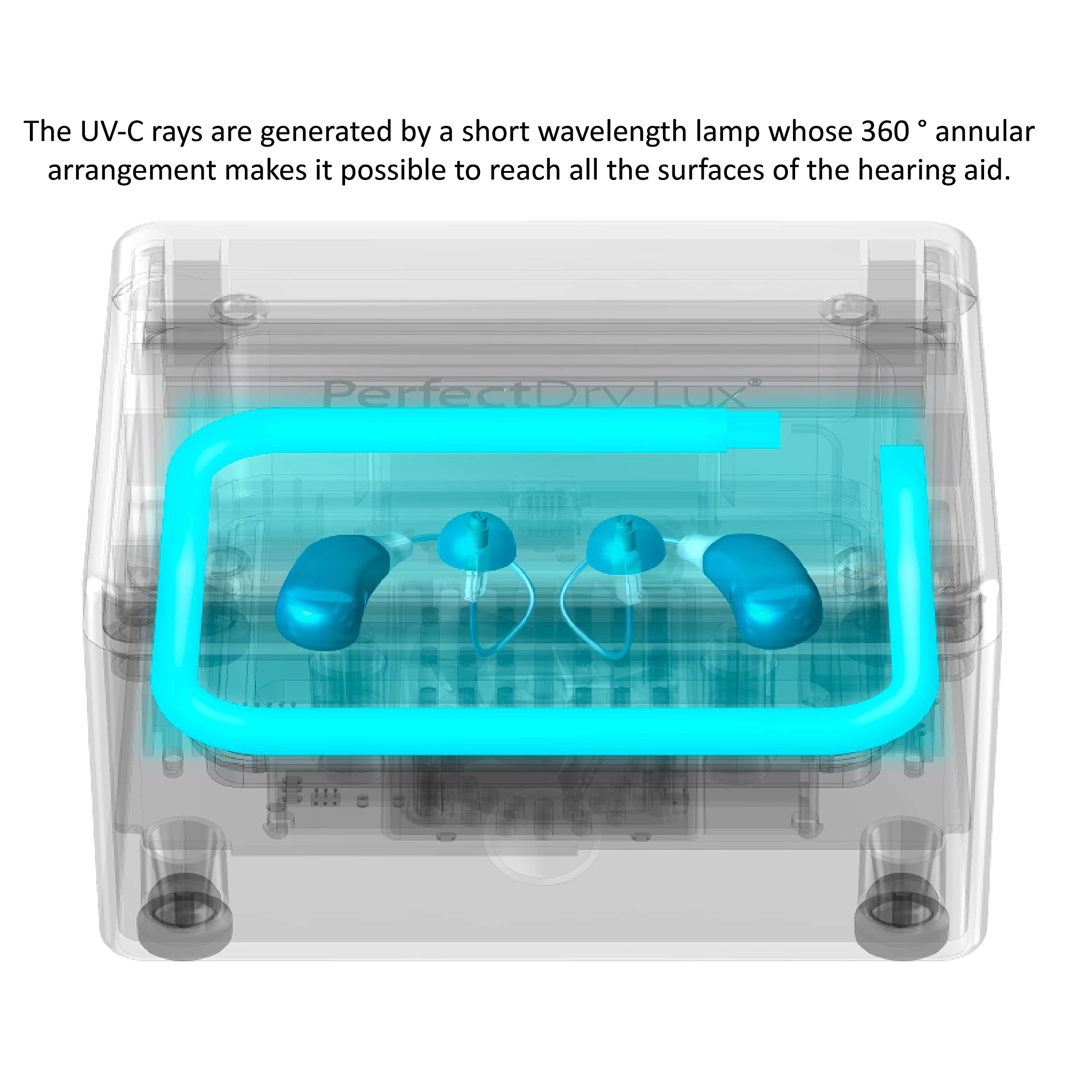 Audinell PerfectDry LUX compatible with hearing aids, earbuds, and more.