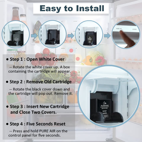 AUGSMIAR in-refrigerator installation demonstrates quick replacement steps