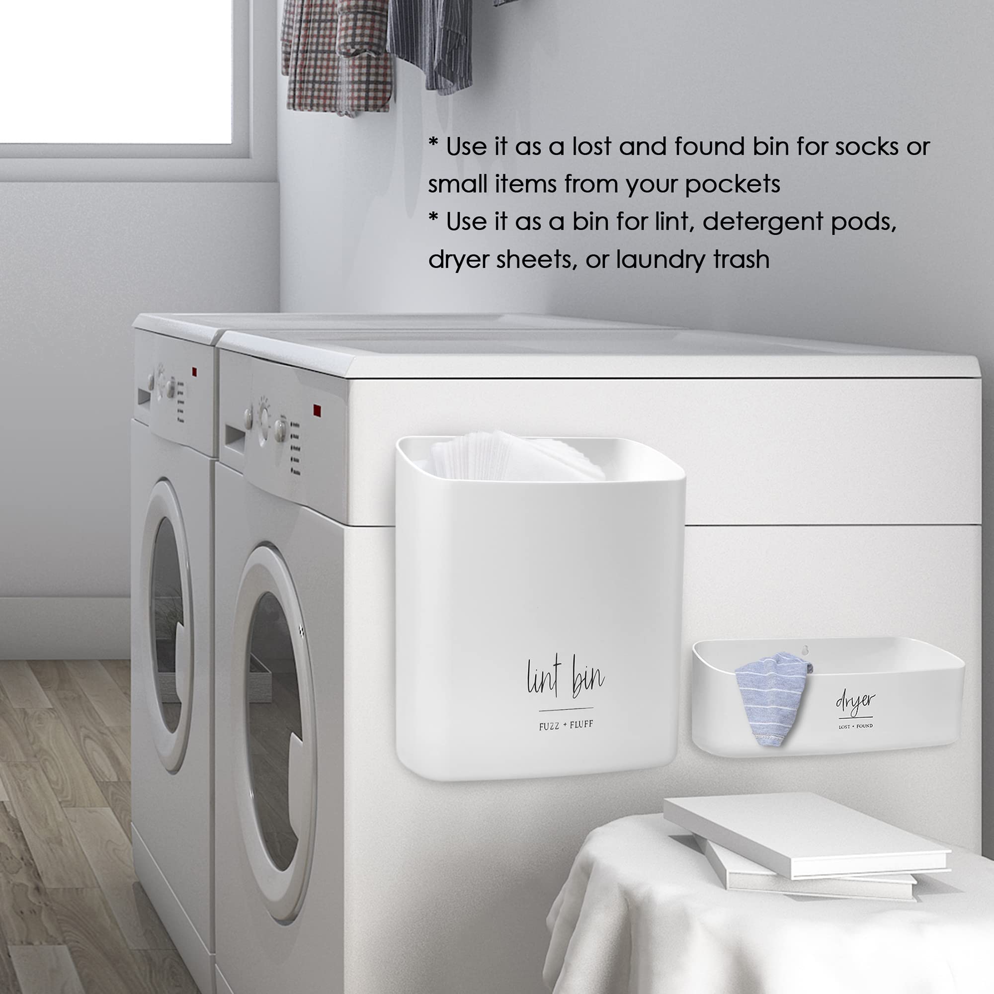 August and Wae wall-mount bin with keyhole mount for space-saving.
