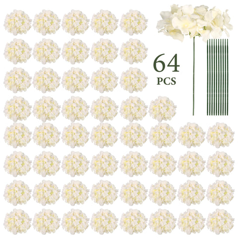 Auihiay 64pcs silk hydrangea heads for vibrant, reusable centerpieces.