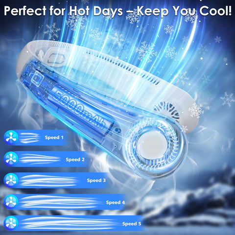 AUIIAH neck fan with five-speed control for a personalized breeze.