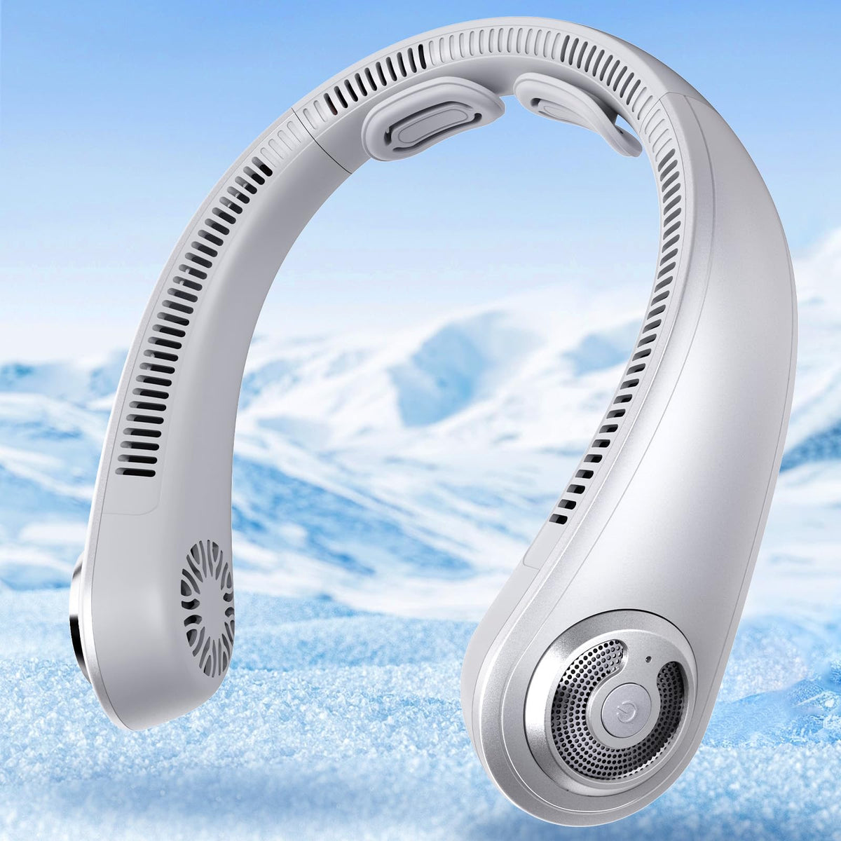 AUIIAH neck fan delivering all-day cooling outdoors.