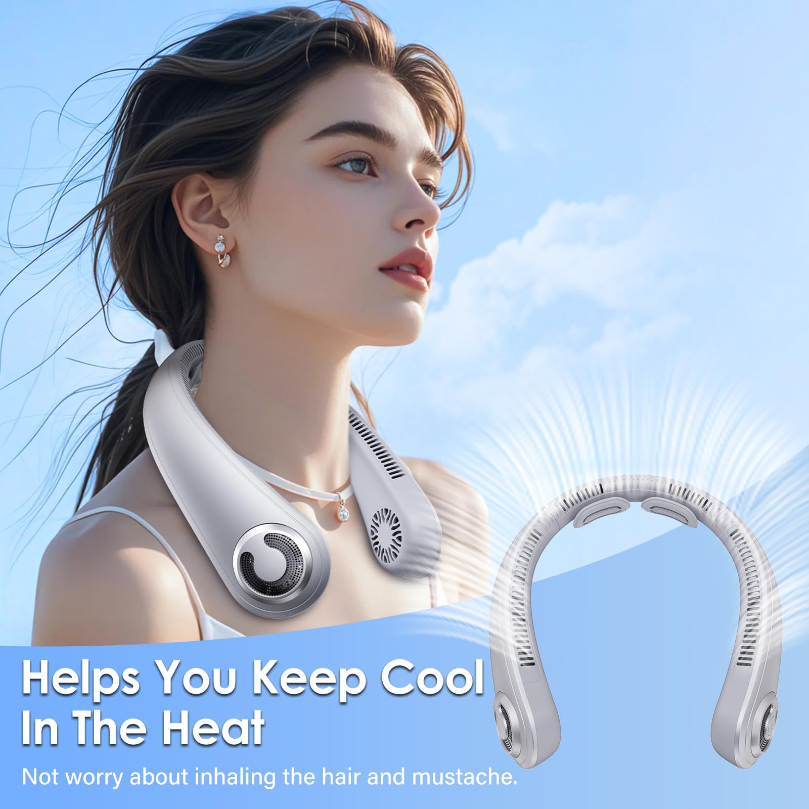 AUIIAH neck fan operates quietly for peaceful commuting.