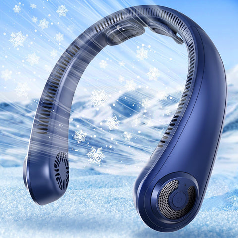 AUIIAH neck fan worn on the neck for hands-free cooling during travel.