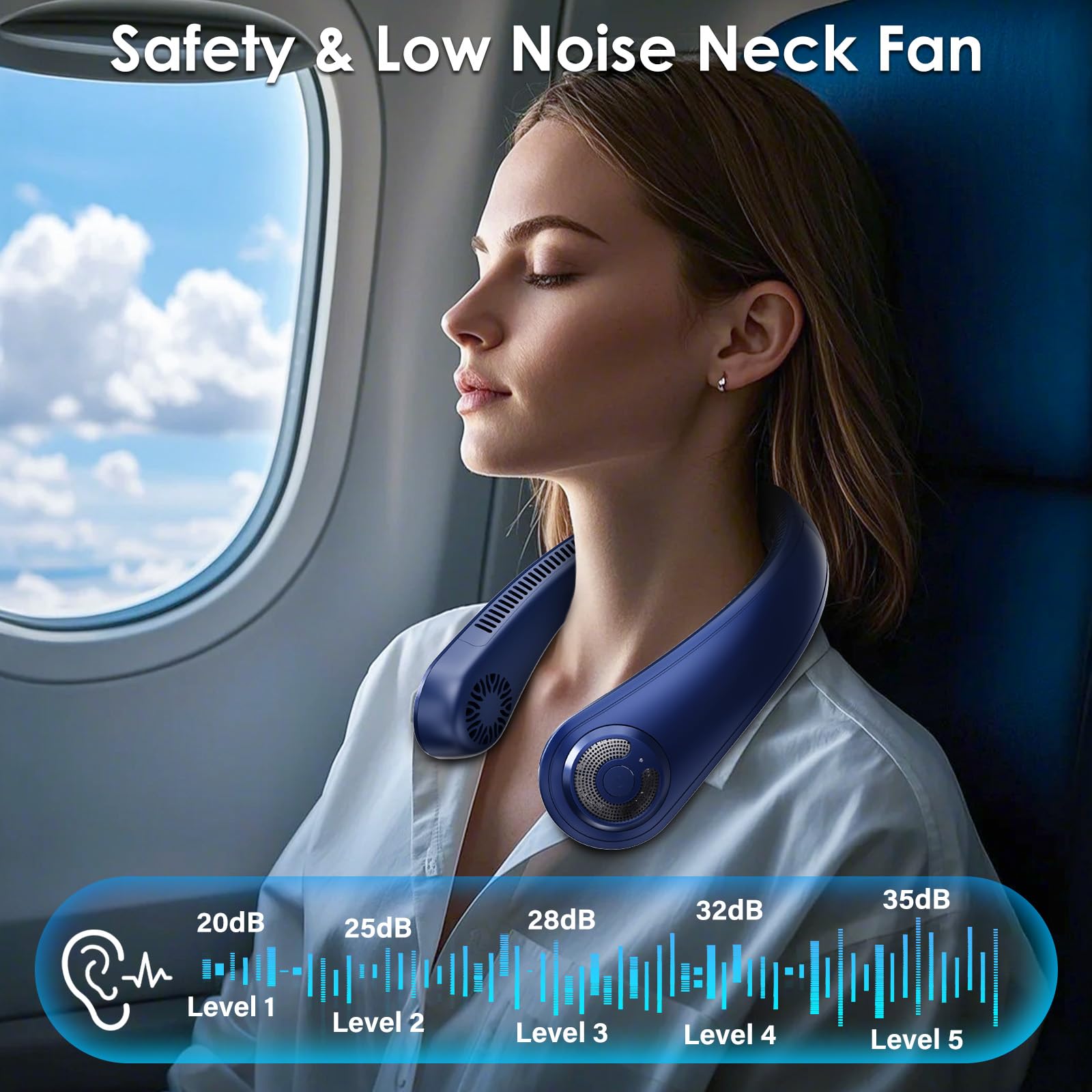 AUIIAH rechargeable neck fan with USB charging for on-the-go cooling.