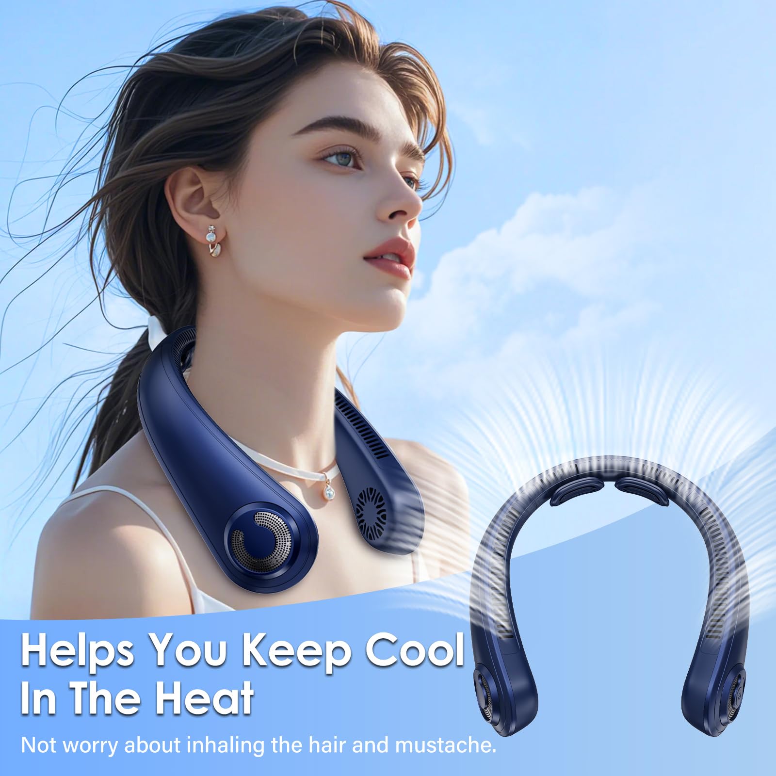 AUIIAH silent brushless motor neck fan delivers quiet comfort in busy spaces.