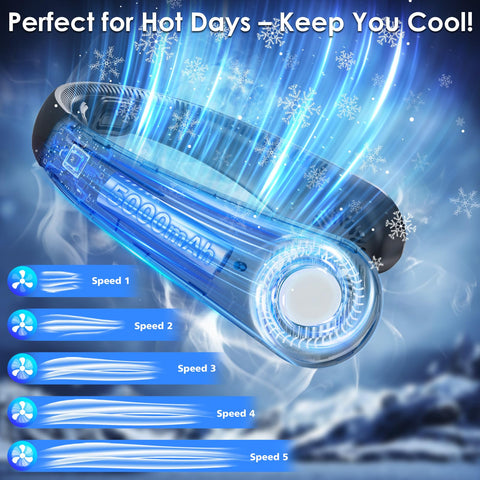 AUIIAH neck fan with 5-speed airflow for customized comfort
