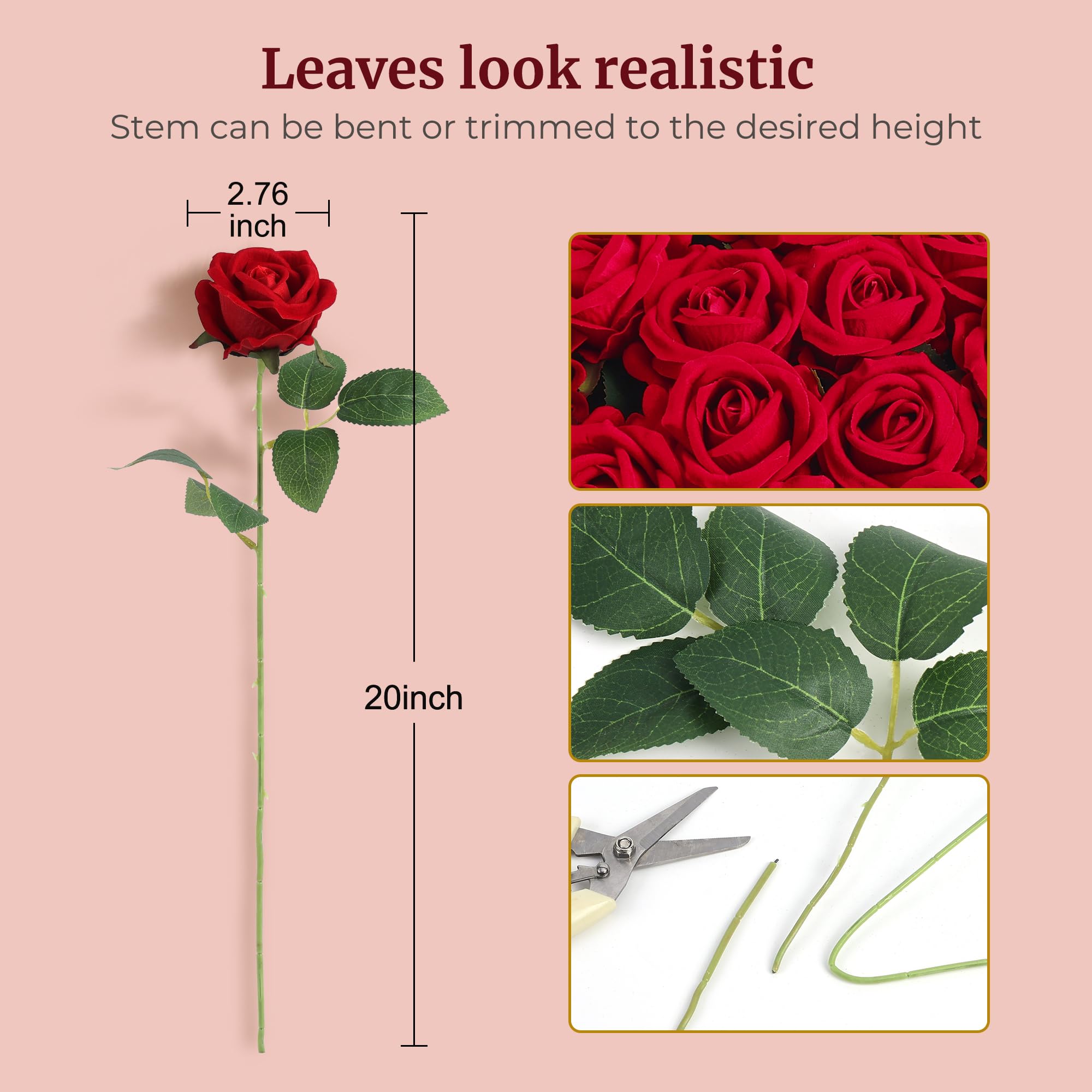 Auihiay 104pcs red roses closeup petals reveal realistic detail for elegant table accents