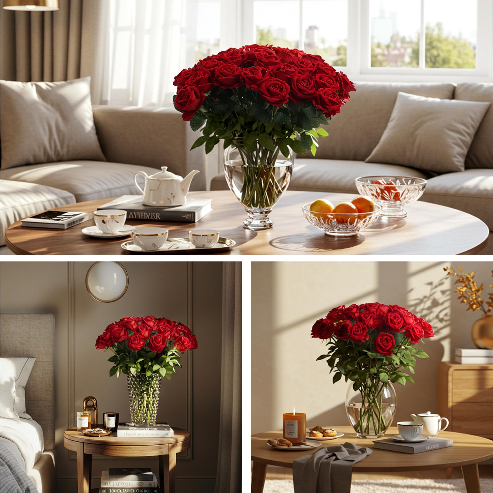 Auihiay 104pcs red roses low maintenance decor that stays fresh with occasional dusting