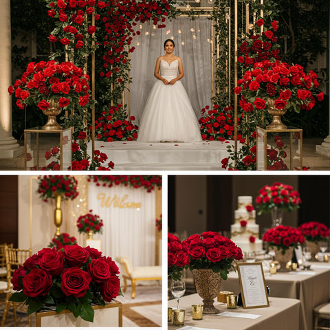 Auihiay 104pcs red roses long-lasting fake flowers for reusable seasonal displays