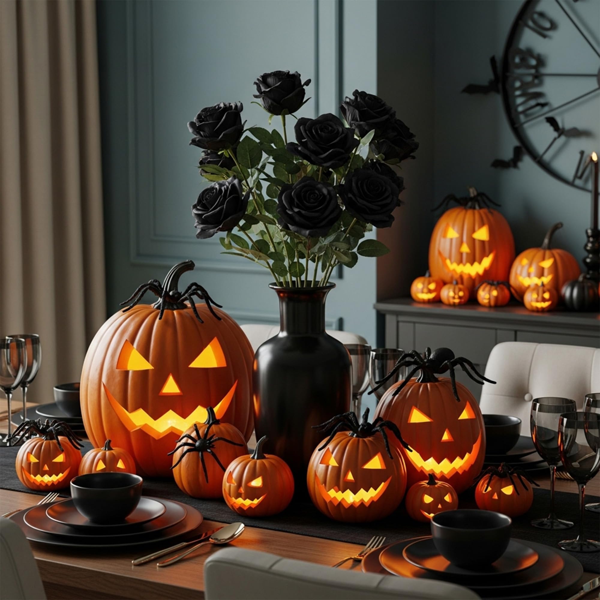 Auihiay velvet-silk black rose detail highlights lifelike sheen for elegant centerpieces.