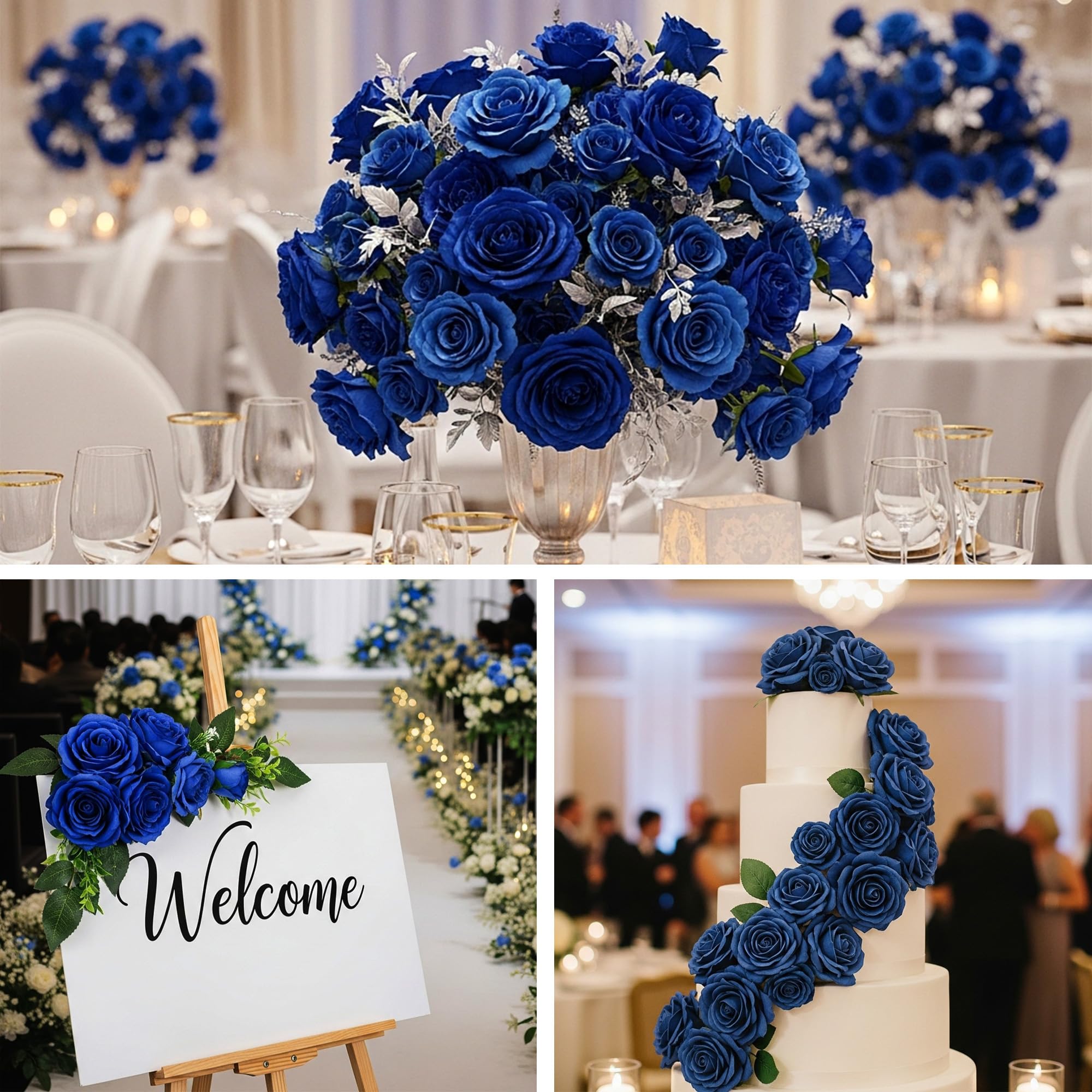 Auihiay blue faux roses for DIY bouquets and garlands.