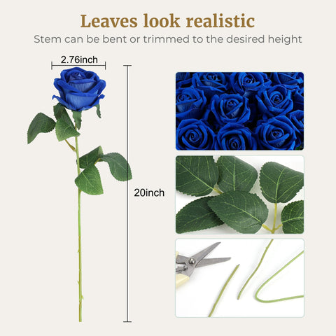Auihiay artificial blue roses with long stems ideal for DIY arrangements.
