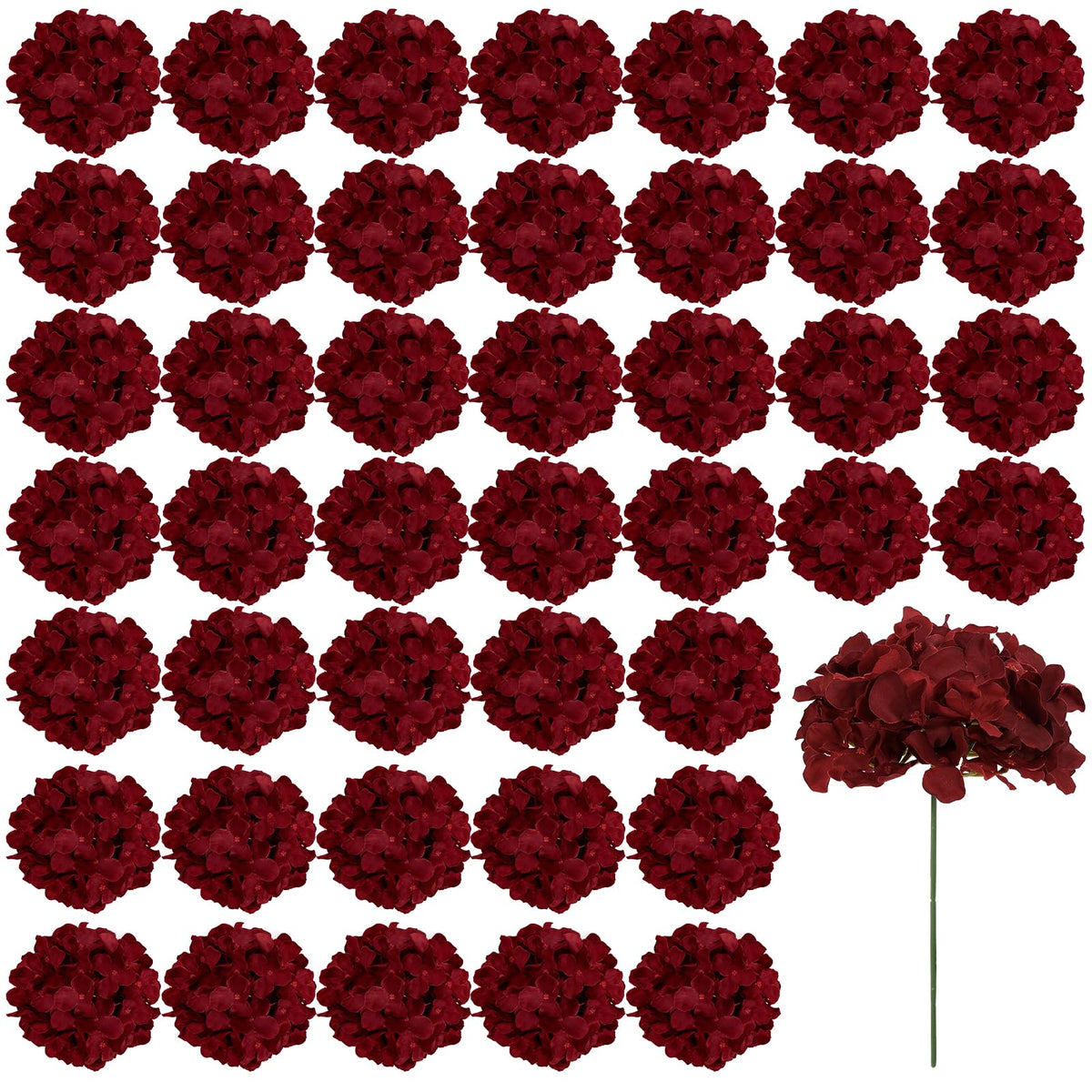 Auihiay burgundy hydrangea heads—silk blooms for lasting wedding centerpieces.