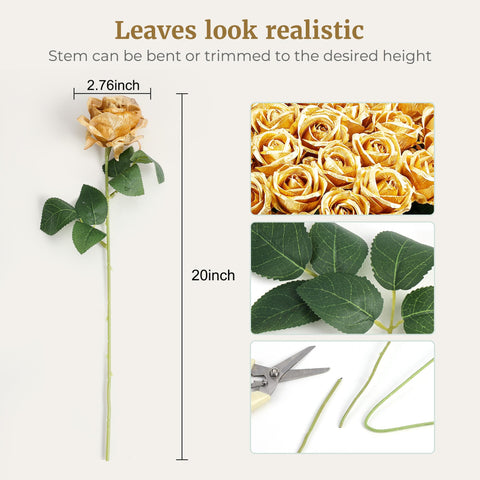 Auihiay gold rose bouquet for wedding centerpieces with luxurious durability.