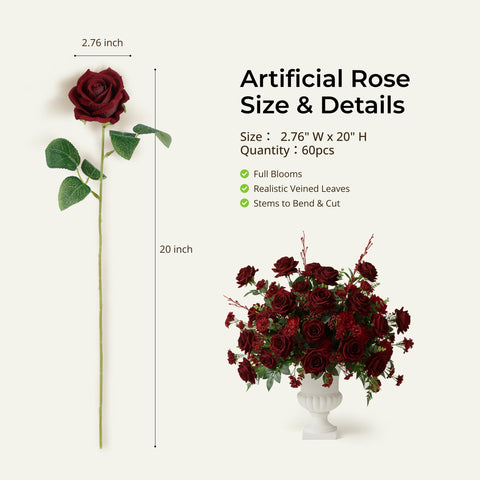 Auihiay burgundy roses for home decoration with lasting beauty.