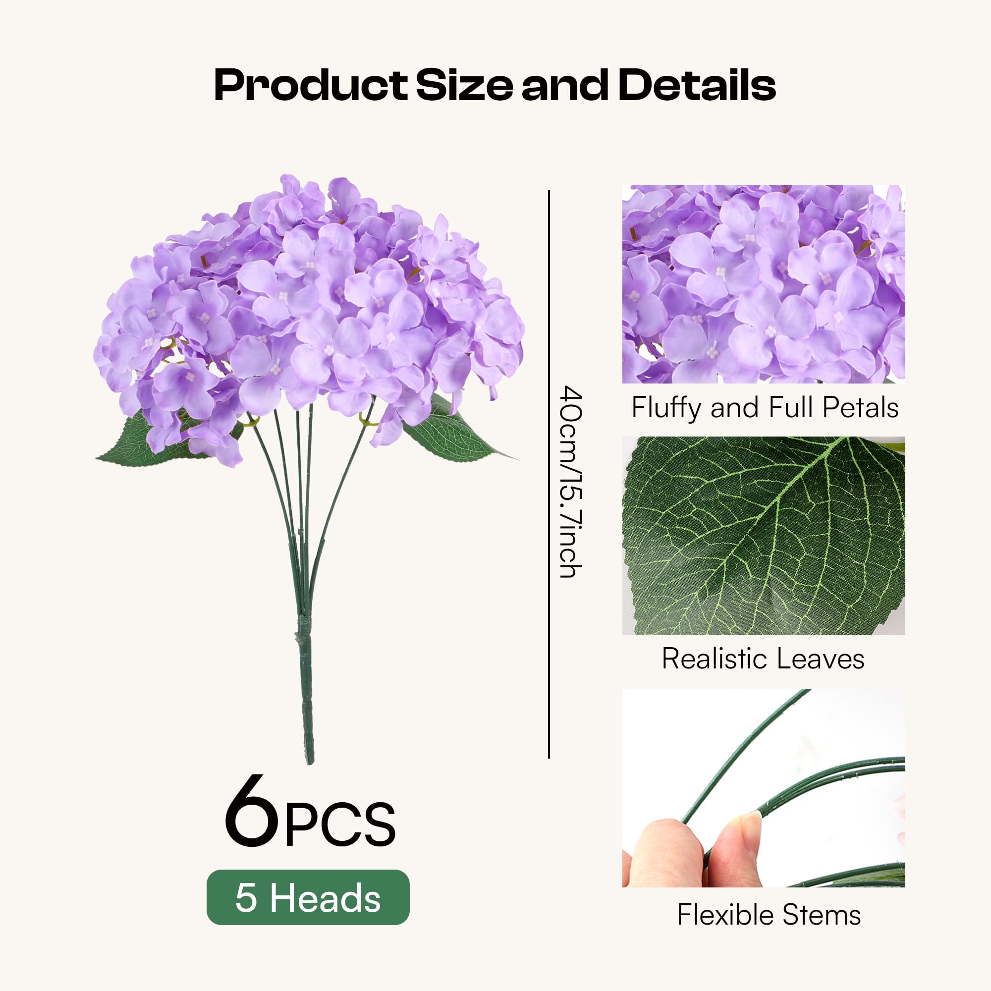 Auihiay UV-resistant hydrangea stems withstand sun and rain