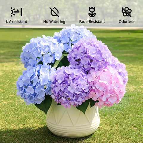 Auihiay realistic hydrangea blooms showing lush green leaves