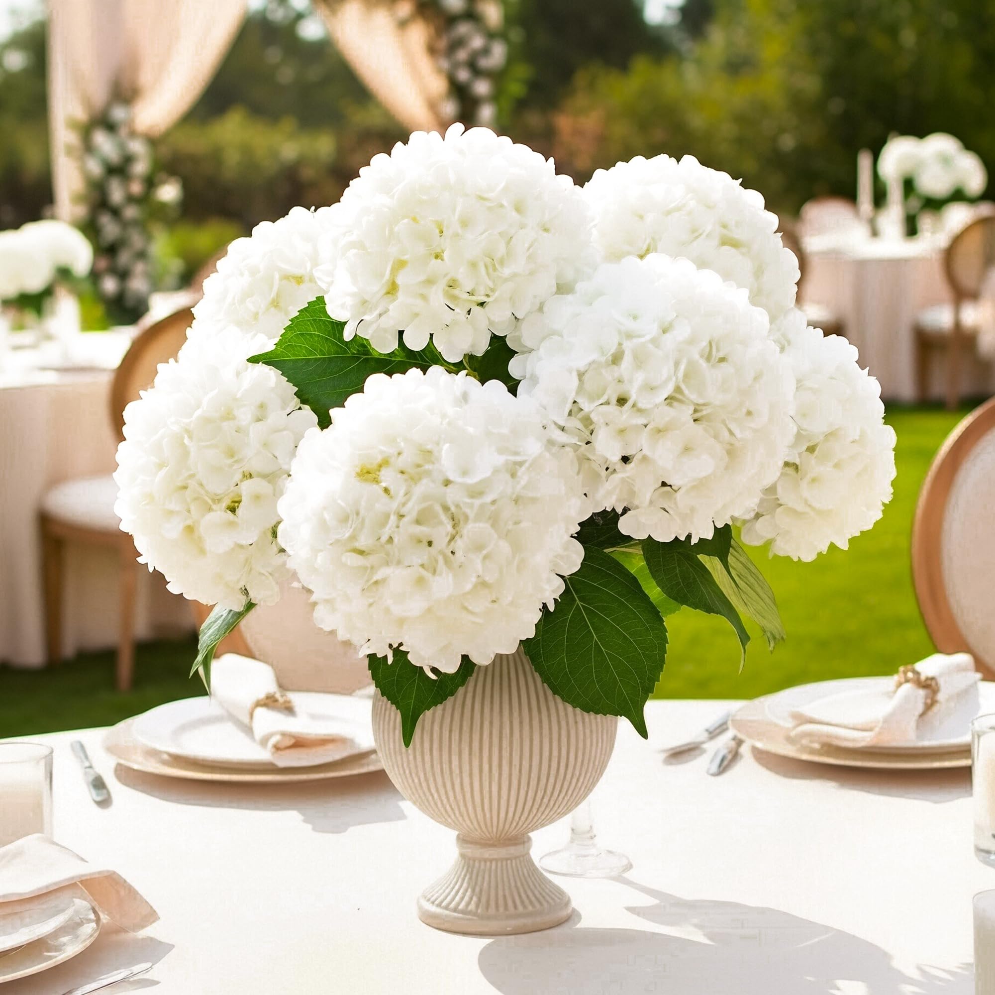 Auihiay porch and patio arrangement using durable faux hydrangea