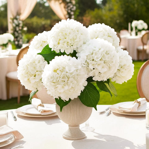 Auihiay porch and patio arrangement using durable faux hydrangea