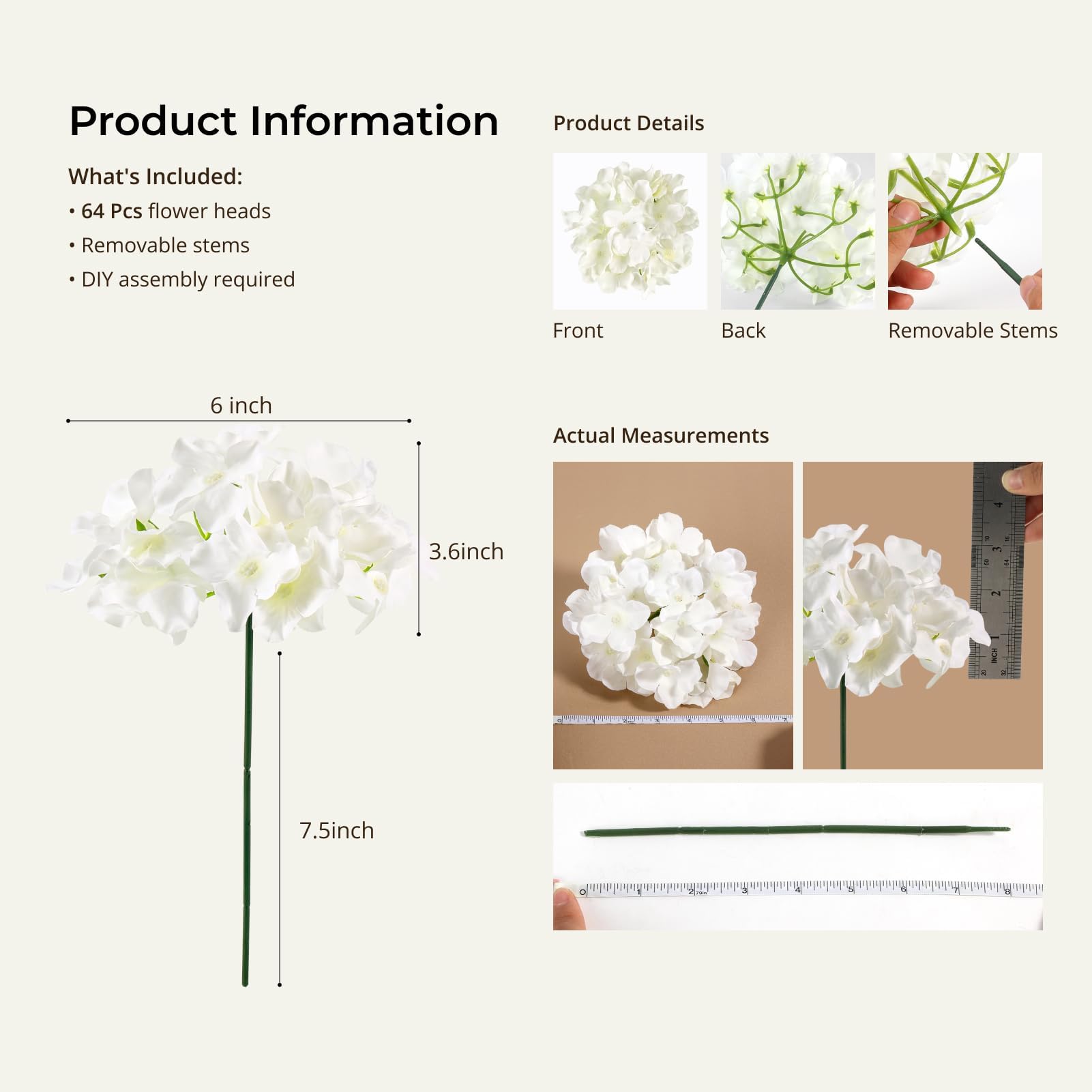 Auihiay hydrangea stems with internal wire for flexible posing.