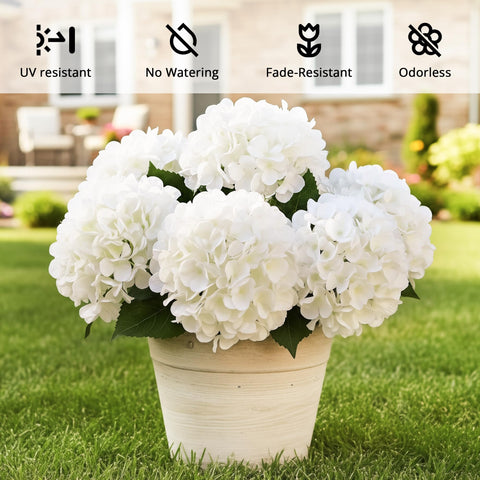 Auihiay white hydrangea stems arranged for window box beauty and year-round color