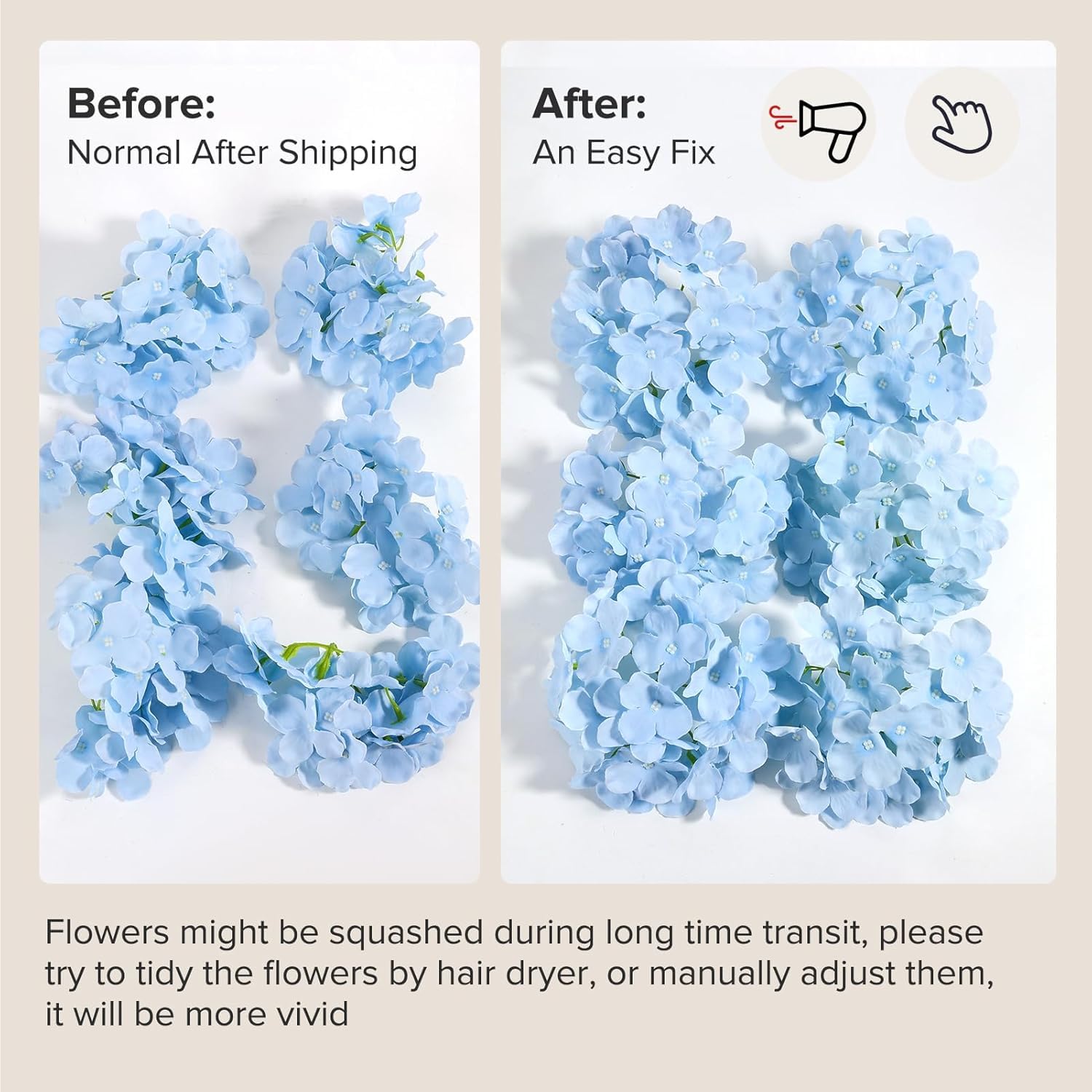 Auihiay packaging-ready blue hydrangea box protecting the stems