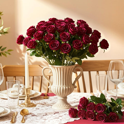 Auihiay burgundy roses ideal for wedding centerpieces and lush decor.