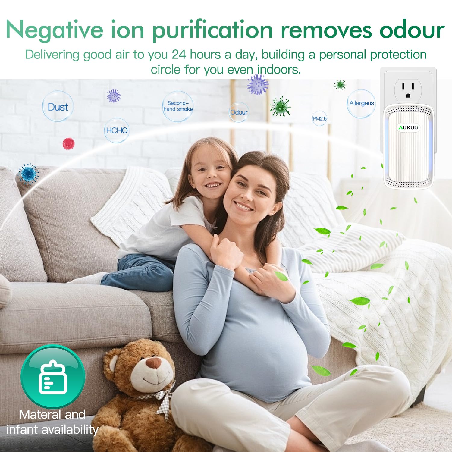 AUKUU Air Ionizers are portable and plug-and-play for quick setup.