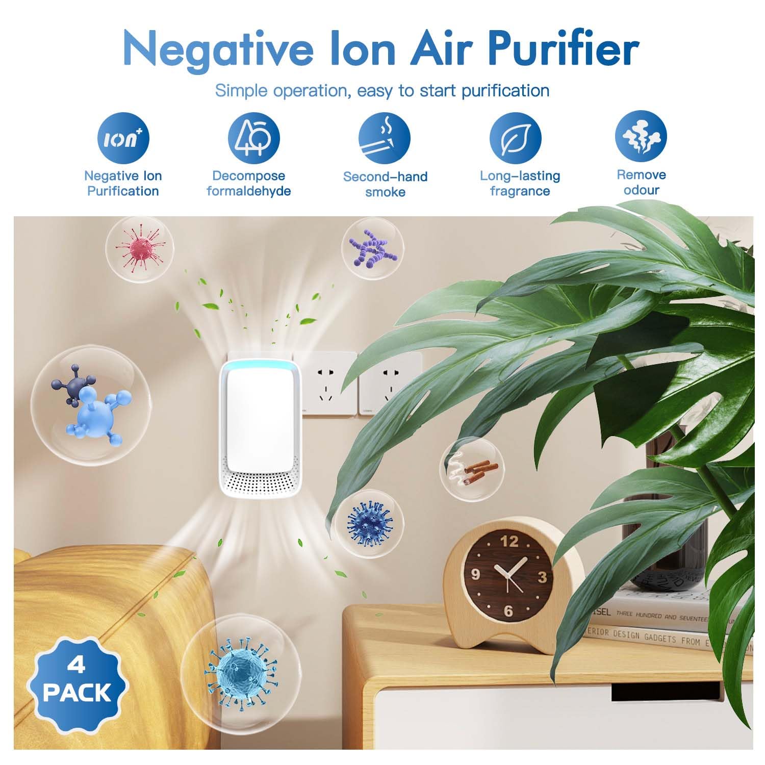 Aukuu wall-plug-in usage shows compact design ideal for bedrooms and offices.