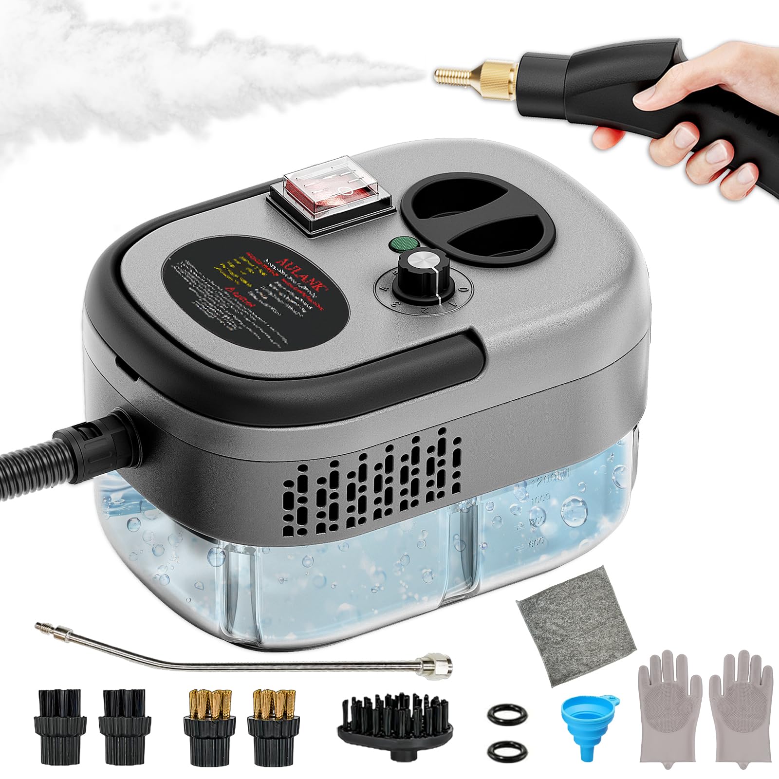 AULANK 2500W steam cleaner front view, compact and powerful for quick cleaning