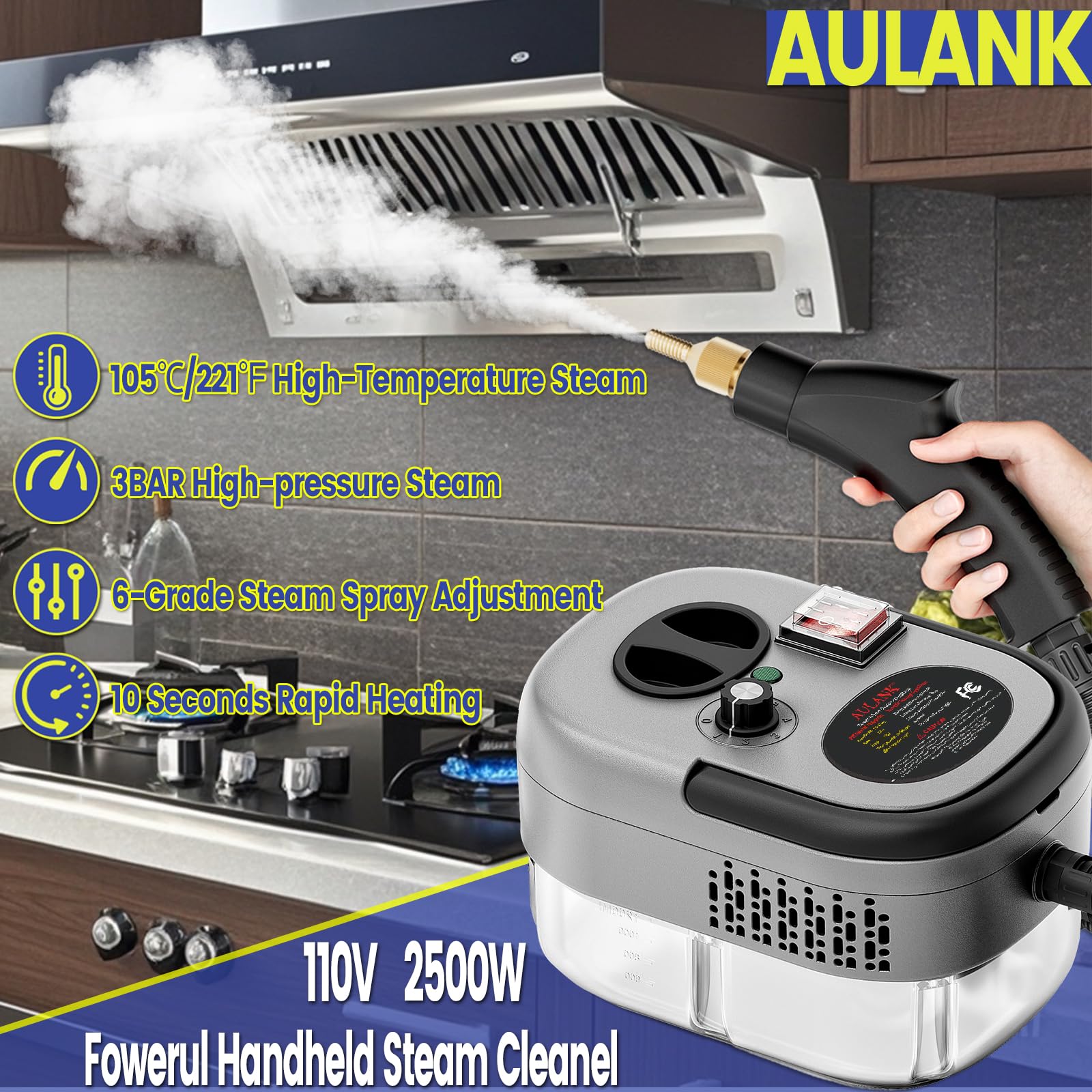 AULANK steam cleaner handle setup, easy grip for comfortable cleaning