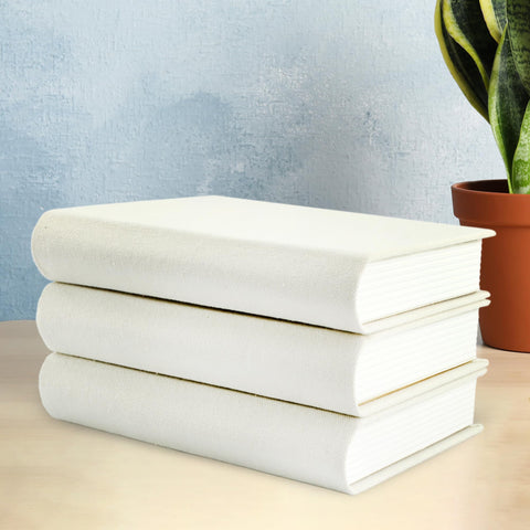 AuldHome Design faux book stack cream side view enhances tabletop styling