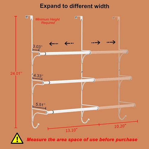 Auledio over-the-door triple towel rack installation behind the door saves space.