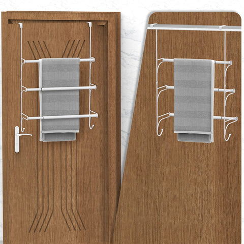 Auledio over-the-door triple towel rack three-tier design holds towels neatly.