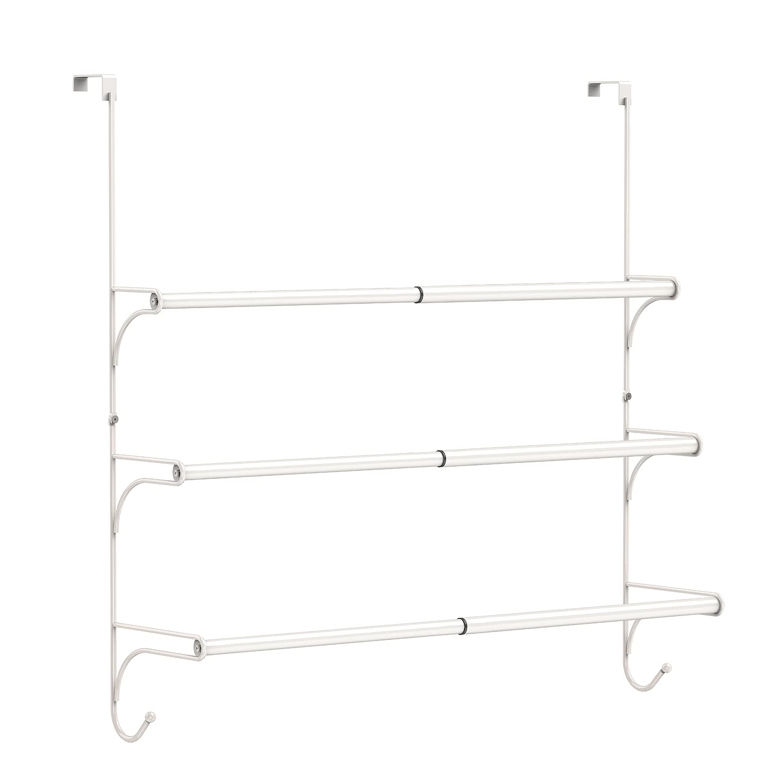 Auledio over-the-door triple towel rack white finish complements interiors.