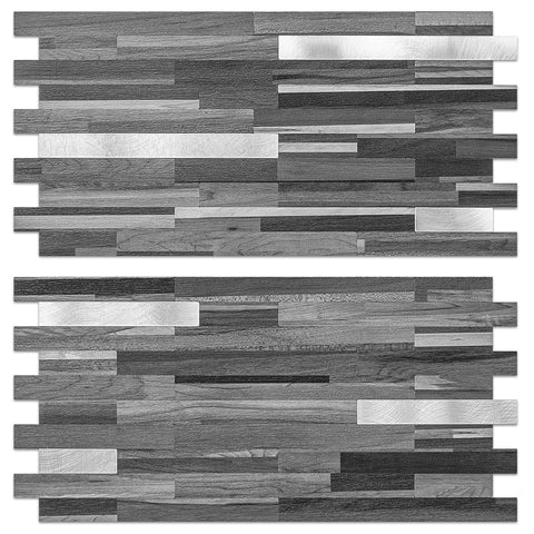 AULIGET 40-sheets peel-and-stick backsplash tiles—black and grey wood look—easy kitchen update.