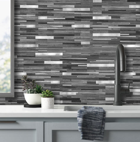AULIGET black-grey wood look tiles—durable, waterproof backsplash option.